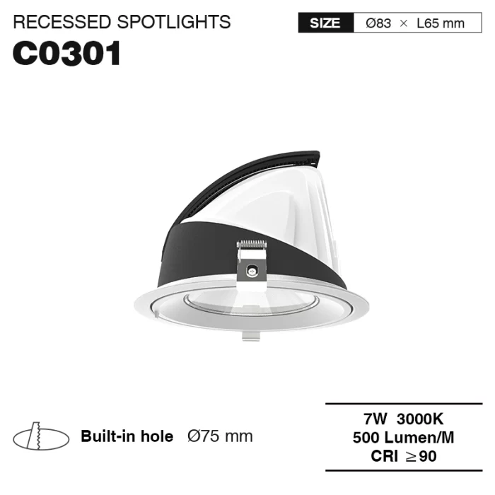 C0301 – 7W 3000K 24˚N/B Ra90 White – LED Recessed Spotlights- Basement Recessed Lighting--01