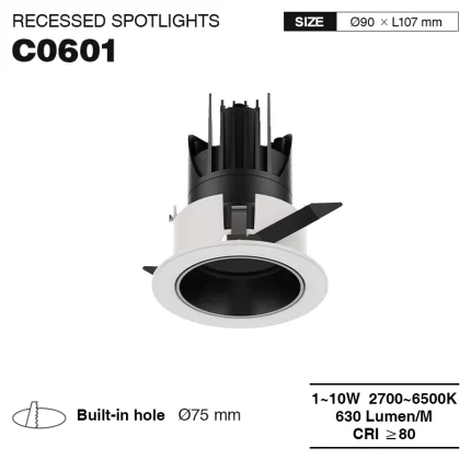 C0601 – 1-10W 2700-6500K 24˚N/B Ra80 Black+White –  Track Light Fixtures-Custom LED Lights--01