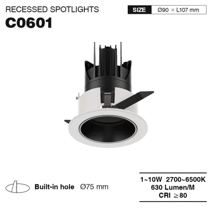 C0601 – 1-10W 2700-6500K 24˚N/B Ra80 Negre+Blanc – Il·luminació de pista-Llums LED personalitzades--01