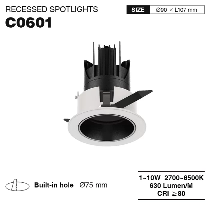 C0601 – 1-10W 2700-6500K 24˚N/B Ra80 검정+흰색 – 트랙 조명 기구-맞춤형 LED 조명--01