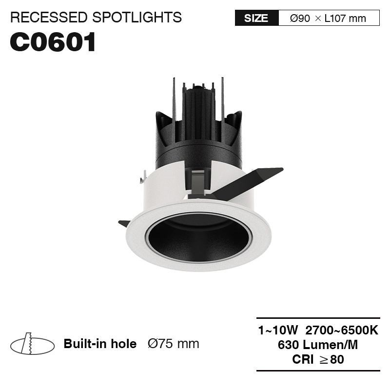 C0601 - 1-10W 2700-6500K 24˚N/B Ra80 Black+White - Track Light Fixtures-Custom LED Lights--01