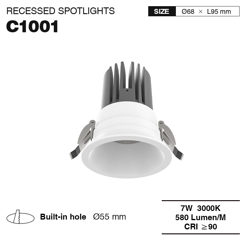 C1001– 7W 3000K 24˚N/B Ra90 White–  LED Spotlights-Commercial Lighting--01