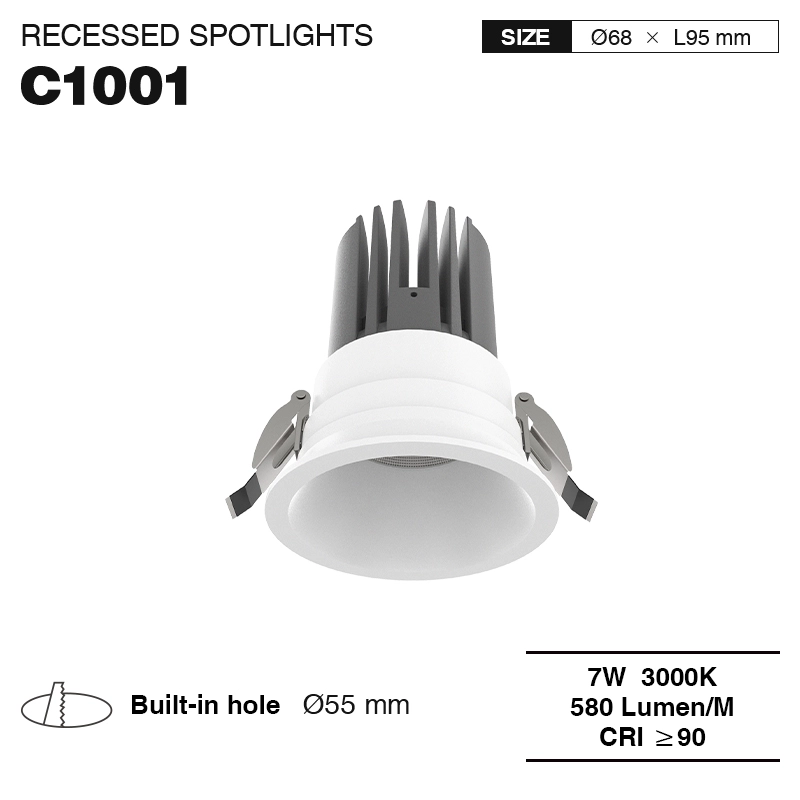 C1001– 7 ዋ 3000 ኪ 24˚N/ቢ ራ90 ነጭ– LED ስፖትላይትስ -የንግድ መብራት --01