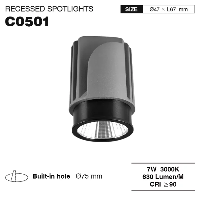 C0501–7W 3000K 24˚N/B Ra90 Nero – Faretti LED per interni-Illuminazione da incasso commerciale--01