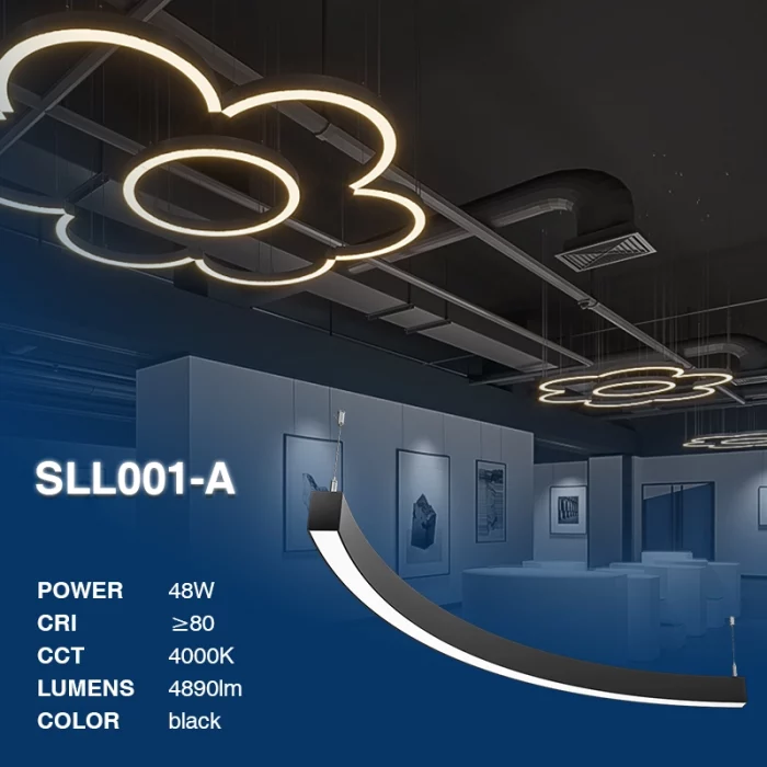 L1701N–48W 4000K 110˚N/B Ra80 Negro– Luz lineal-Iluminación lineal moderna-SLL001-A-02