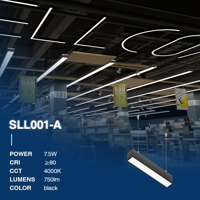 L1705N–7.5W 4000K 110˚N/B Ra80 Hitam– Lampu Toko LED Cahaya Linier-SLL001-A-02