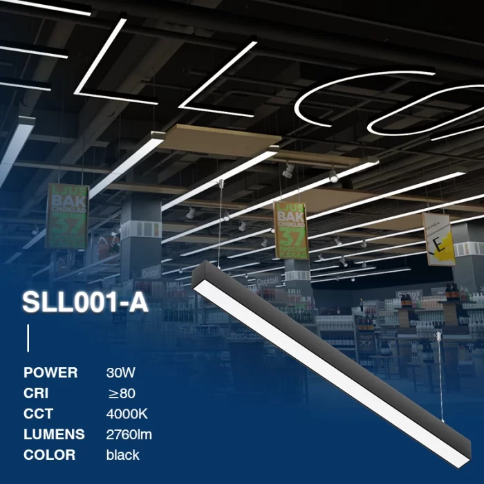 L1703N –30W 4000K 110˚N/B Ra80 Negro– Luz lineal-Luz lineal Supermercado-SLL001-A-02