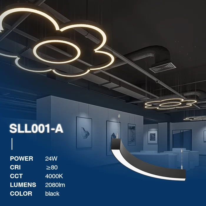 L1702N–24W 4000K 110˚N/B Ra80 Negru– Lumină liniară-Lămpi liniare LED de 24 W-SLL001-A-02