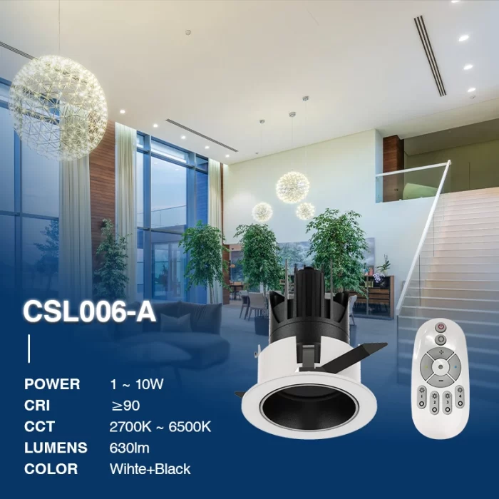 C0601 – 1-10W 2700-6500K 24˚N/B Ra80 Swart+wyt – Spoarljochtarmaturen-oanpaste LED-ljochten--02