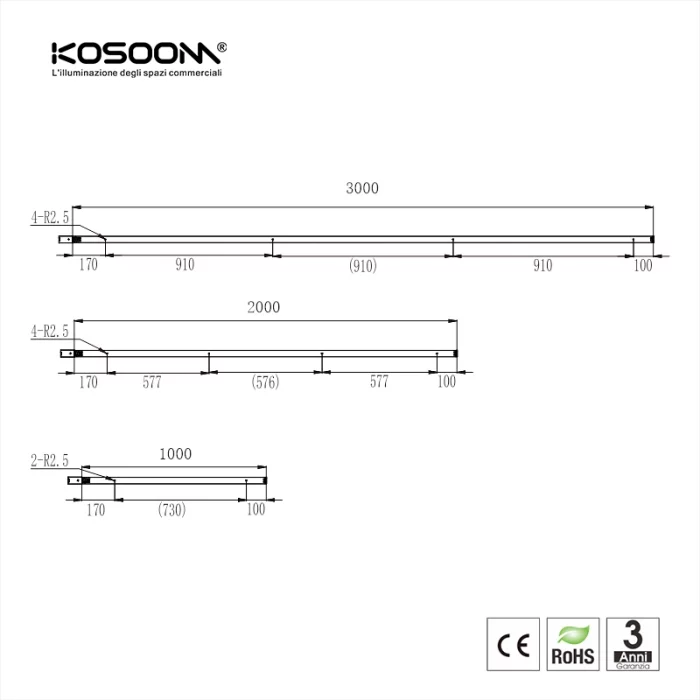 Quadrat de 4 fils tipus C secció 1m blanc TRA001-AB01B Kosoom-Rails d'il·luminació de via--04