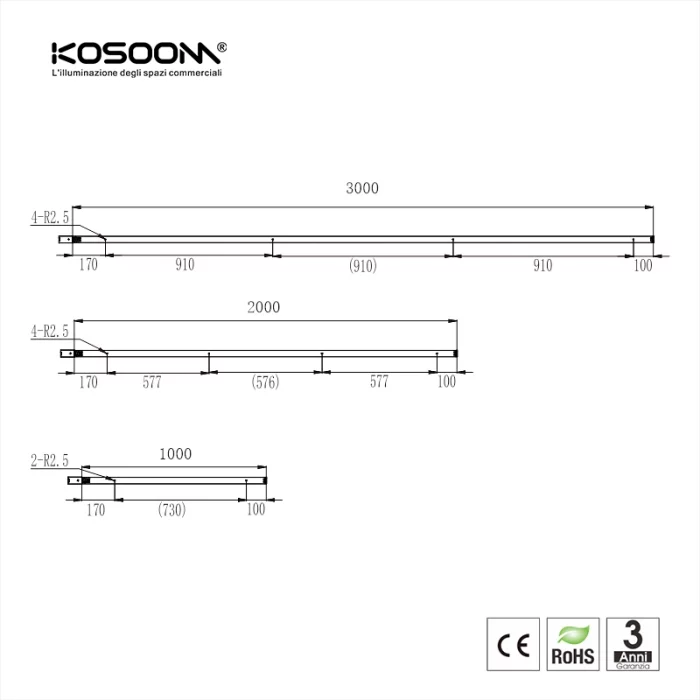 TRA001-AB02B مسیر سه فاز/2000 میلی متر/سفید Kosoomریل روشنایی مسیر--04