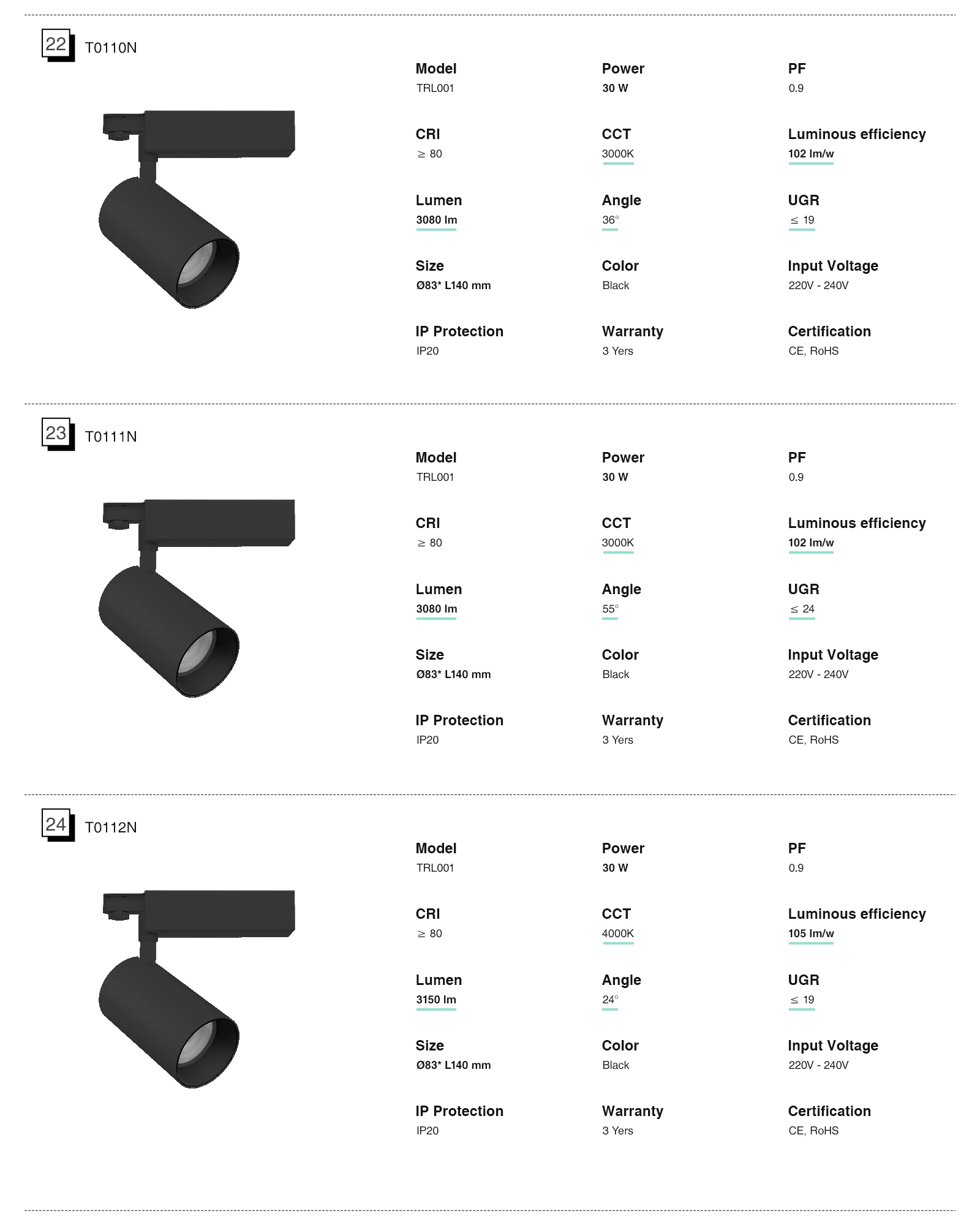 Spotlight Track Lighting 40W/4000K/4322LM Ugao snopa 55˚ TRL001-T0120N- Kosoom-Rasvjeta supermarketa --09