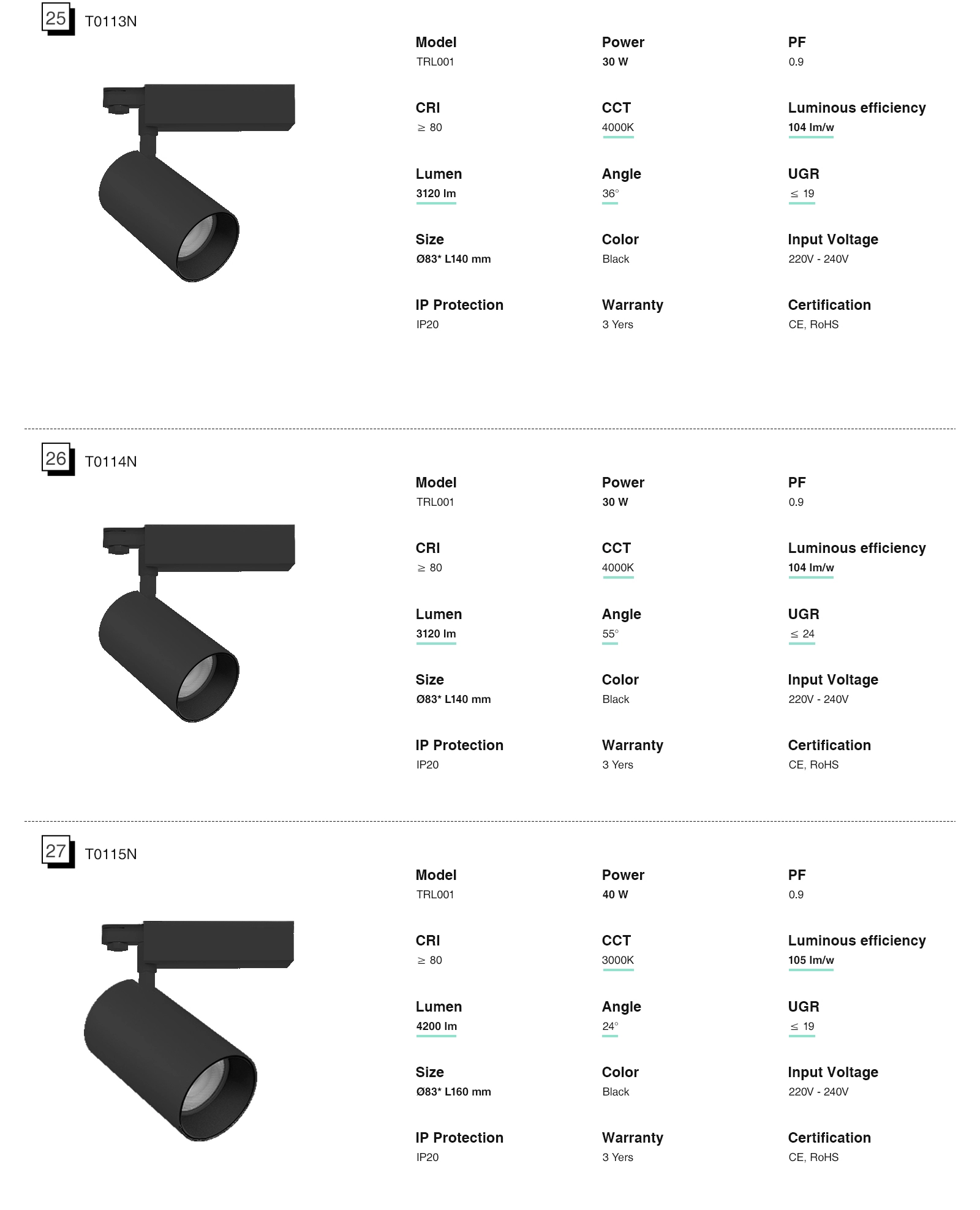 Spotlight Track Lighting 40W/4000K/4322LM Beam Angle 55˚ TRL001-T0120N- Kosoom-Ilaw ng Restaurant--10