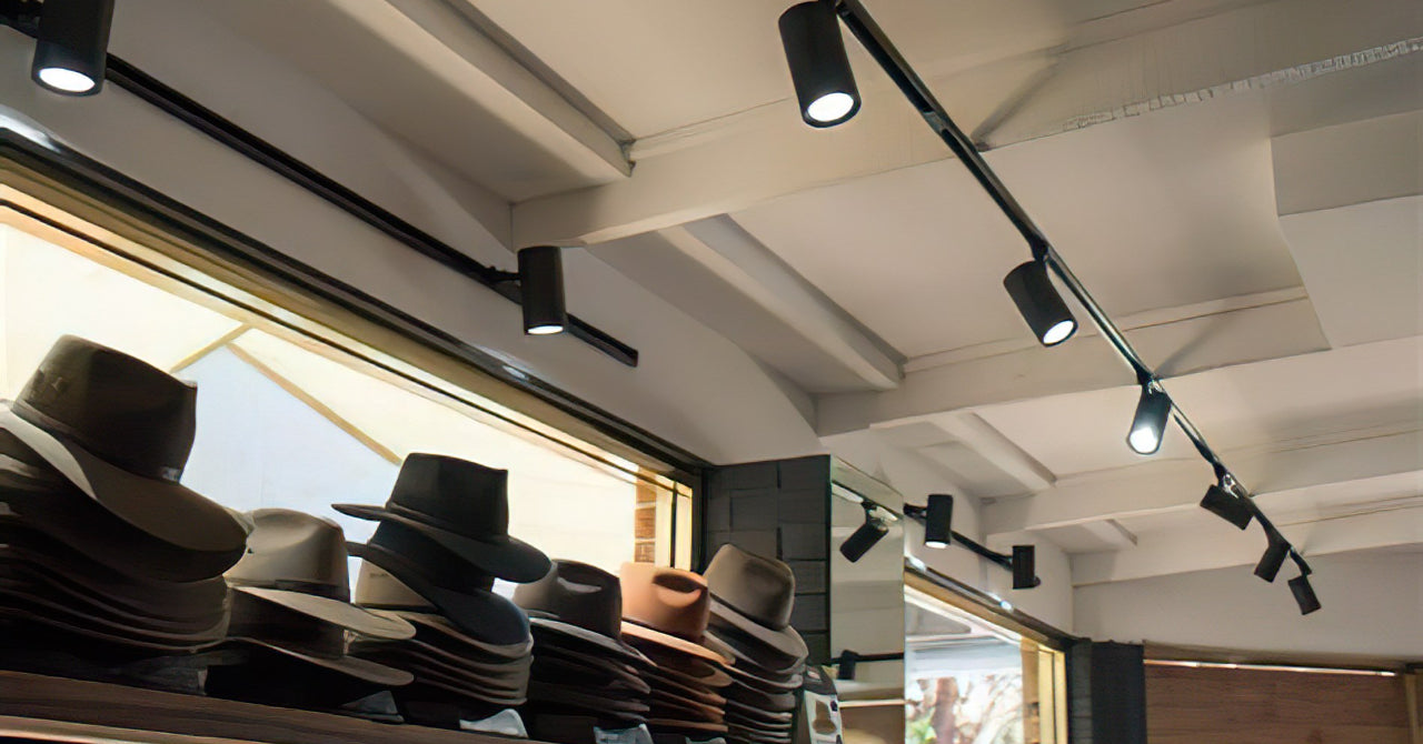LED track light in hat shop