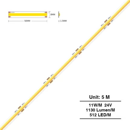 COB 3000K Ra90 IP20 11W/m 180° COB LED Strip-Ubos sa Shelf LED Strip Lighting-STL002-S0204