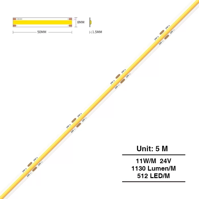 COB 3000K Ra90 IP20 11W/m 180° Tira LED COB-Sota prestatge Il·luminació de tira LED-STL002-S0204