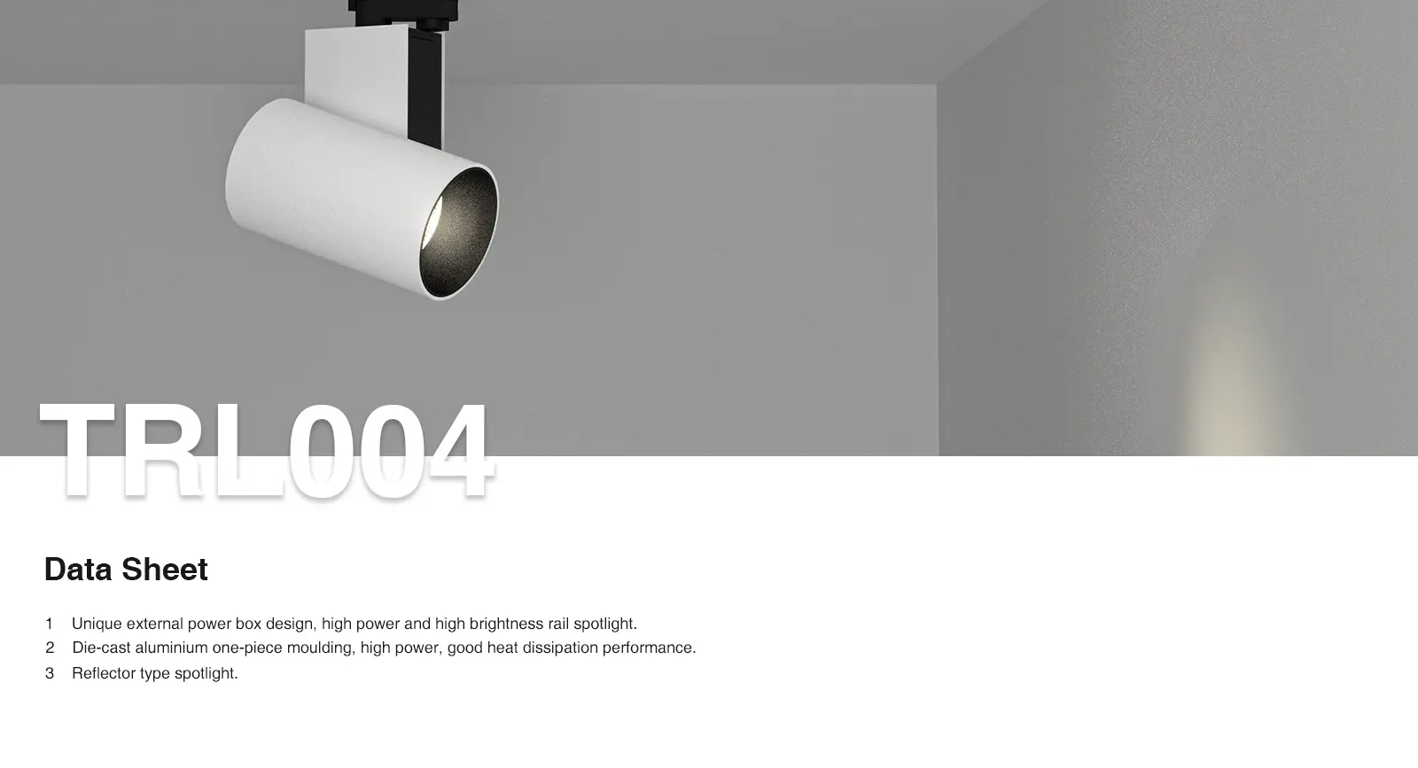 Angle de faisceau blanc 50˚ TRL3000-T90N- du projecteur CRI≥3190 55LM de lumières de voie de 004W 0401K LEDKosoom-Éclairage sur rail de galerie--01