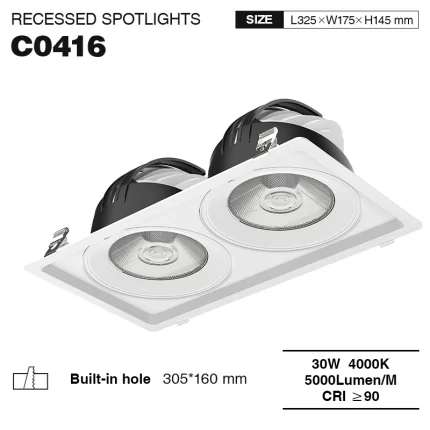 C0416– 30W 4000K 24˚N/B Ra90 Branco – Refletores LED embutidos - Iluminação com faixa de LED sob o gabinete - 01