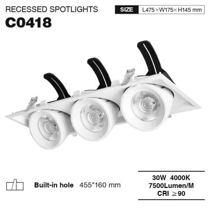 C0418– 30W 4000K 24˚N/B Ra90 سفید – چراغ‌های برجسته LED توکار-لامپ‌های فرورفته توکار--01