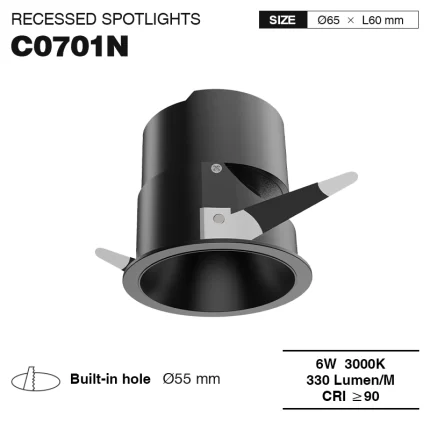C0701N – 6W 3000K 24˚N/B Ra90 Black–  Recessed LED Spotlights-Black Spotlight--01