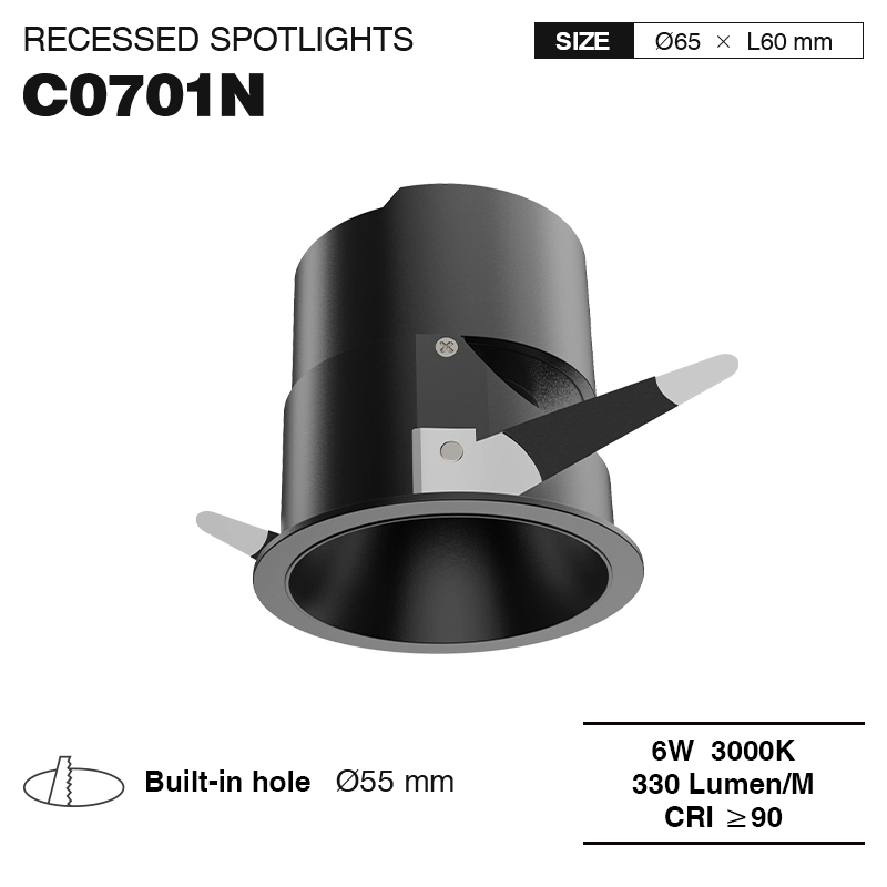 C0701N – 6W 3000K 24˚N/B Ra90 Black– Recessed LED Spotlights-Bedroom Recessed Lighting--01