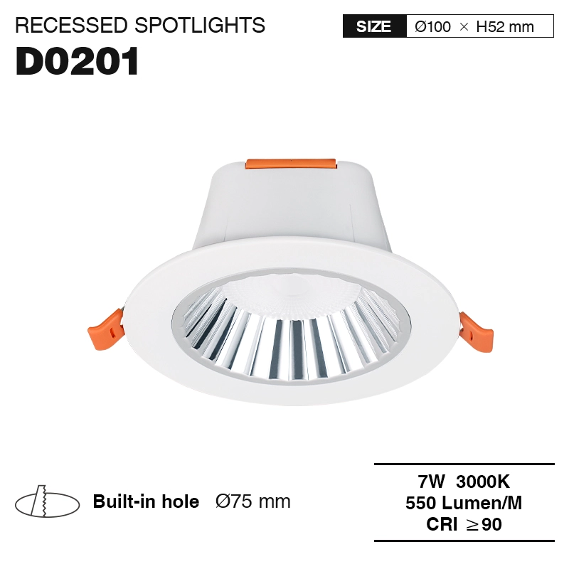 D0201 –7W 3000K 36˚N/B Ra90 White–  LED Downlights-3inch Downlights--01