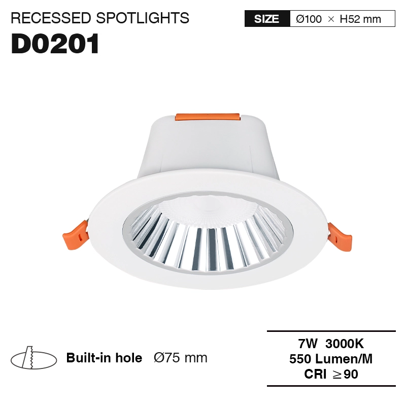 D0201 –7W 3000K 36˚N/B Ra90 White– LED Downlights-LED Spotlights--01