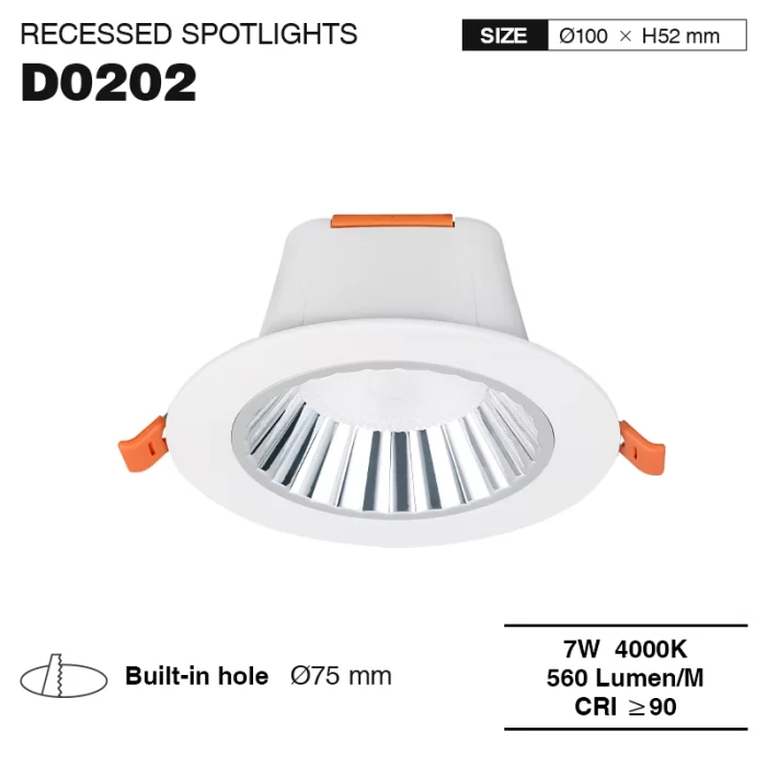 D0202 – 7W 4000K 36˚N/B Ra90 سفید– چراغ‌های پایین LED-نورپردازی توکار سفید--01