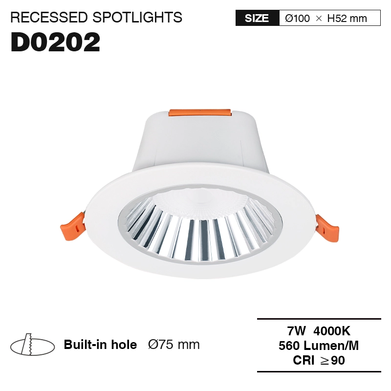 D0202 –7W 4000K 36˚N/B Ra90 Biały – Oprawy LED typu downlight-białe oświetlenie wpuszczane--01