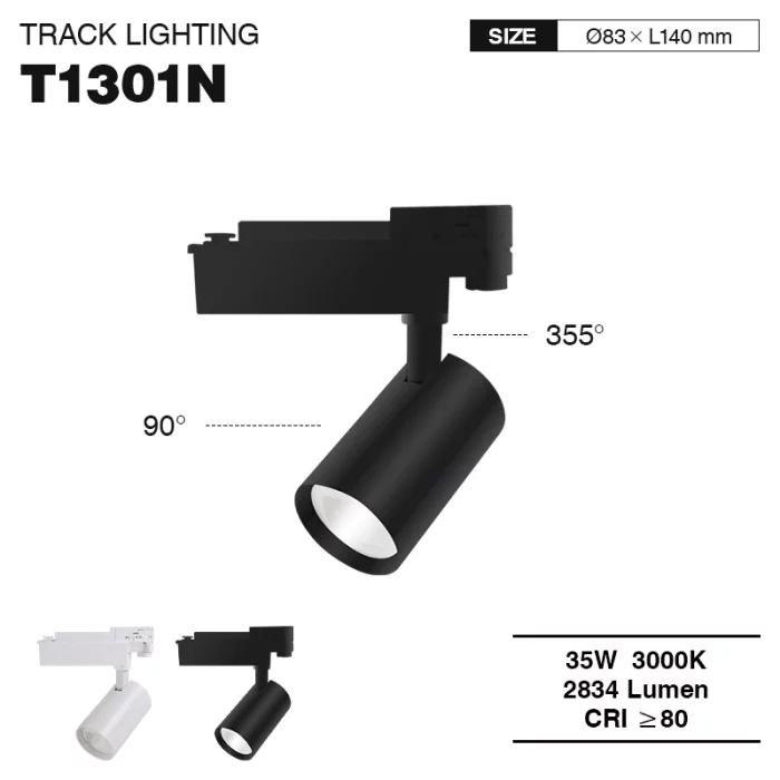 T1301N – 35W 3000K 60˚N/B Ra80 Black –  Track Light Fixture-Industrial Track Lighting--01