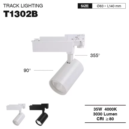 T1302B – 35W 4000K 60˚N/B Ra80 Branco – Luminárias de trilho - Iluminação de trilho de cozinha - 01