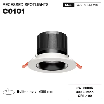 C0101– 5W 3000K 24˚N/B Ra90 White –  LED Spotlights Recessed-White Spotlights--01