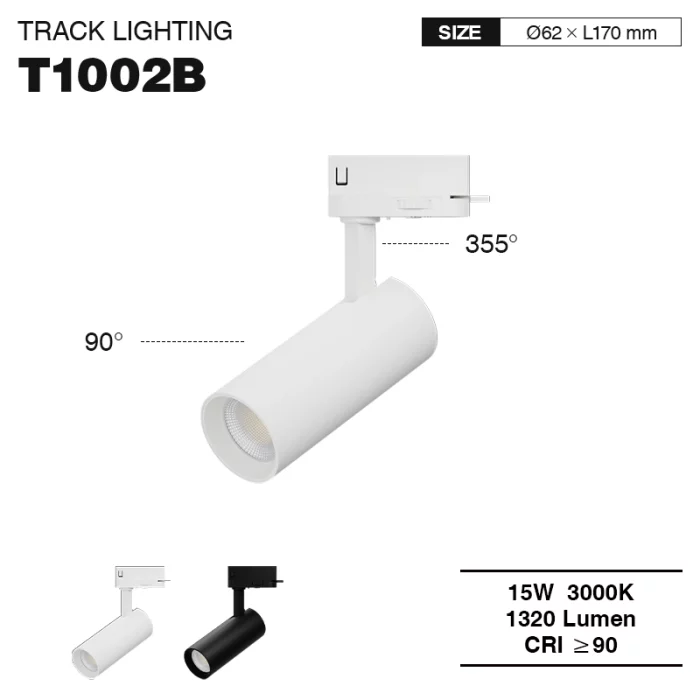 T1002B – 15W 3000K 55˚N/B Ra90 Blanc – Luminaires sur Rail-Projecteur Intérieur--01