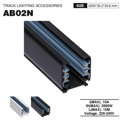 Trilho trifásico 2000mm Preto 2000W TRA001-AB02N Kosoom- Trilhos de iluminação de trilha - 01