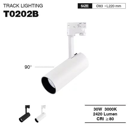 T0202B – 30W 3000K 36˚N/B Ra90 White –  Track Lights-White Track Lighting-TRL002-01