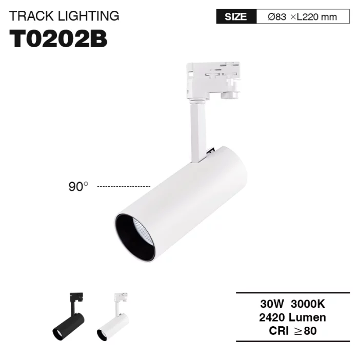 T0202B – 30W 3000K 36˚N/B Ra90 White –  Track Lights-White Track Lighting-TRL002-01