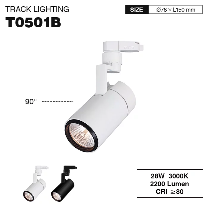 T0501B– 28W 3000K 24˚N/B Ra80 Bianco – Luci da binario a LED-Illuminazione da binario commerciale--01
