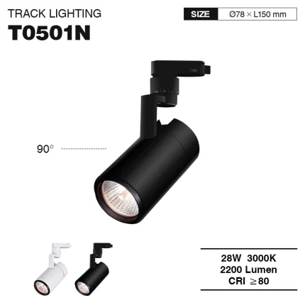 T0501N – 28 W 3000K 24˚N/B Ra80 melns — LED sliežu gaismas, priekšnama sliežu apgaismojums -01