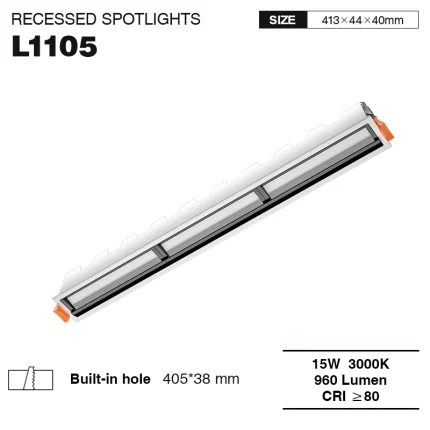 L1105 – 15W 3000K 20˚N/B Ra80 Vit– Spotlight-15w LED linjära lampor--01