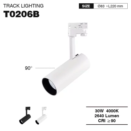 T0206B – 30W 4000K 55˚N/B Ra90 White –  Track Lights-LED Shop Lights-TRL002-01