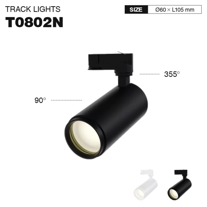 T0802N - 8W 3000K 24˚N/B Ra80 Negru - Apparecchio di illuminazione a binario-Illuminazione a binario di soffitto--01