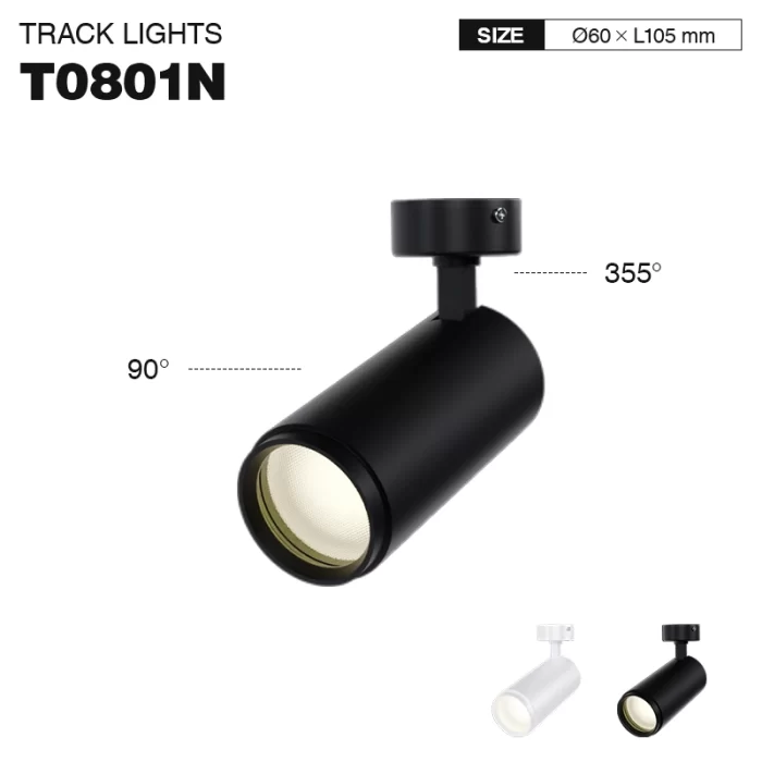T0801N – 8W 3000K 24˚N/B Ra80 Schwaarz – Track Light Fixture-Ceiling Spotlights--01
