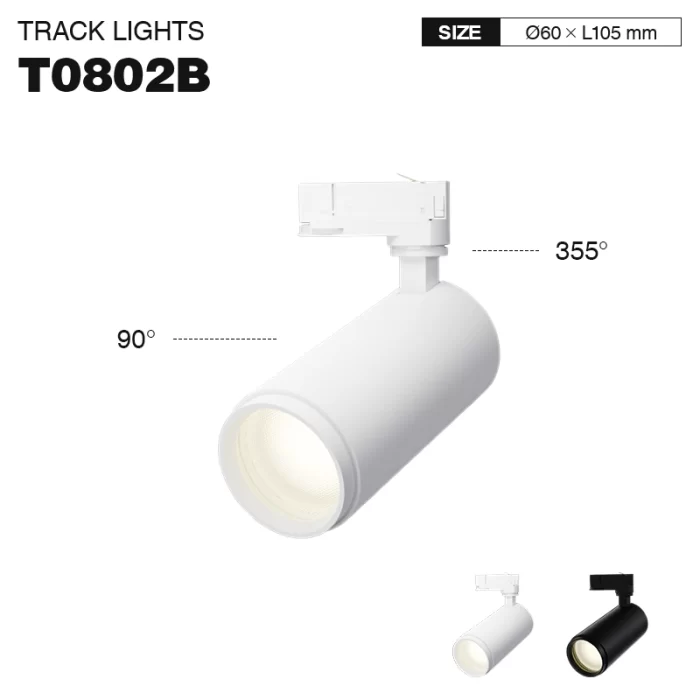 T0802B – 8W 3000K 24˚N/B Ra80 Branco – Luminária de trilho - Iluminação de loja de varejo - 01