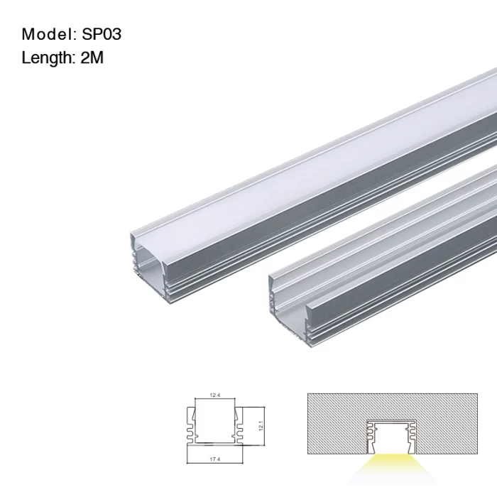LED alumīnija kanāls L2000 × 17.4 × 12.1 mm — SP03 — bezmalu padziļināts LED kanāls --01