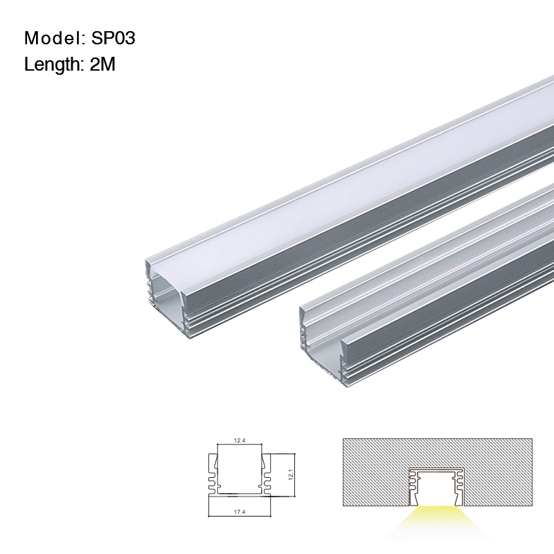 LED aliuminio kanalas L2000 × 17.4 × 12.1 mm - SP03 - įleidžiamas LED kanalas be rėmelių - 01