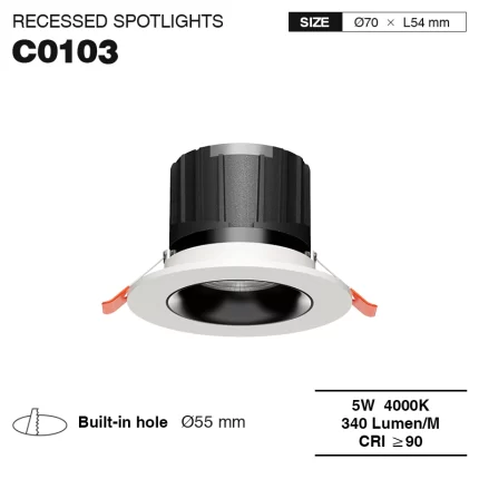 C0103– 5W 4000K 24˚N/B Ra90 White –  LED Spotlights Recessed-Commercial Lighting--01