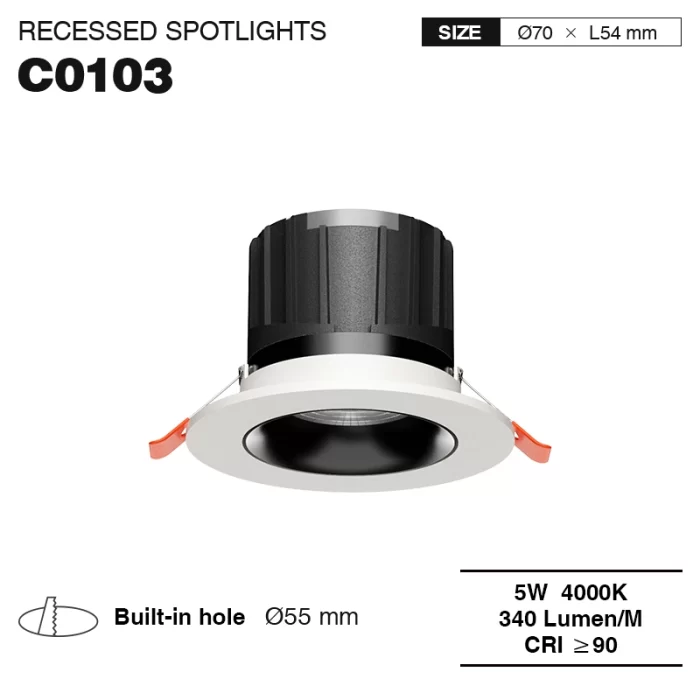 C0103– 5W 4000K 24˚N/B Ra90 Vit – LED-spotlights Infälld-infälld downlight-CSL001-A-01