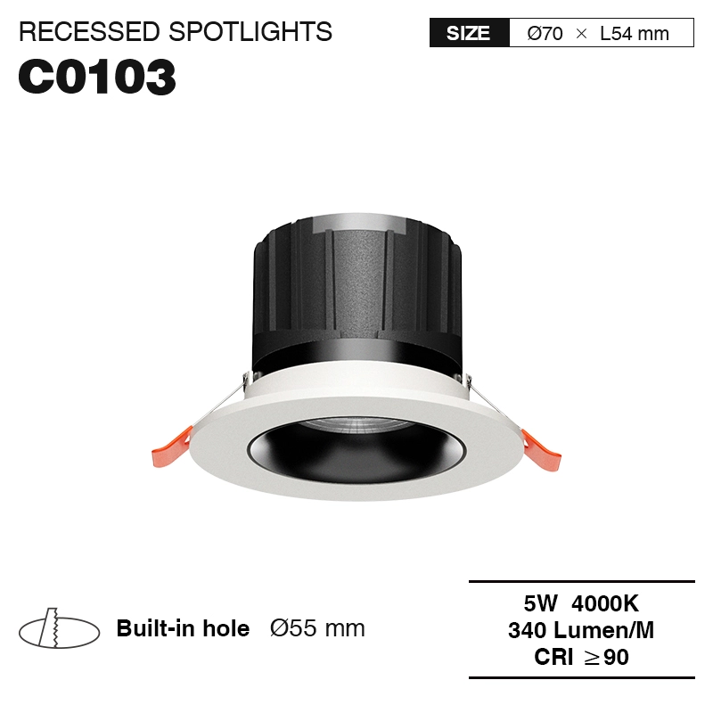 C0103– 5W 4000K 24˚N/B Ra90 White –  LED Spotlights Recessed-Kitchen Recessed Lighting--01