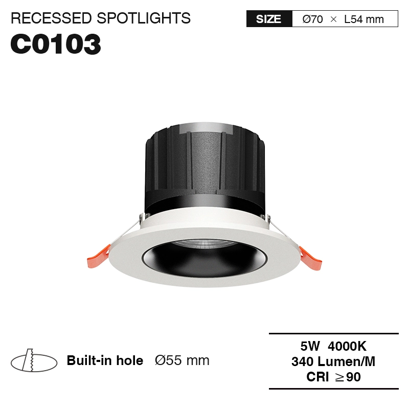 C0103– 5W 4000K 24˚N/B Ra90 White – LED kastarar Innfelldur-innfelldur niðurljós-CSL001-A-01