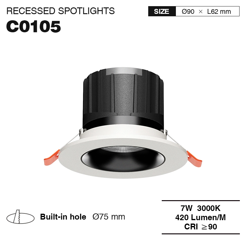 C0105– 7W 3000K 24˚N/B Ra90 سپین – د LED سپوږمکۍ څراغونه – د خوب خونه رڼا-CSL001-A-01